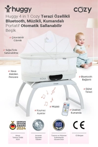 Huggy 4 in 1 Cozy Bluetooth Müzikli Kumandalı Otomatik Sallanabilir Beşik – Portatif